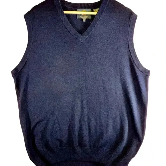 VIYELLA Vintage‎ Men’s Navy 100% Marino Wool Vest Large - Picture 3 of 6